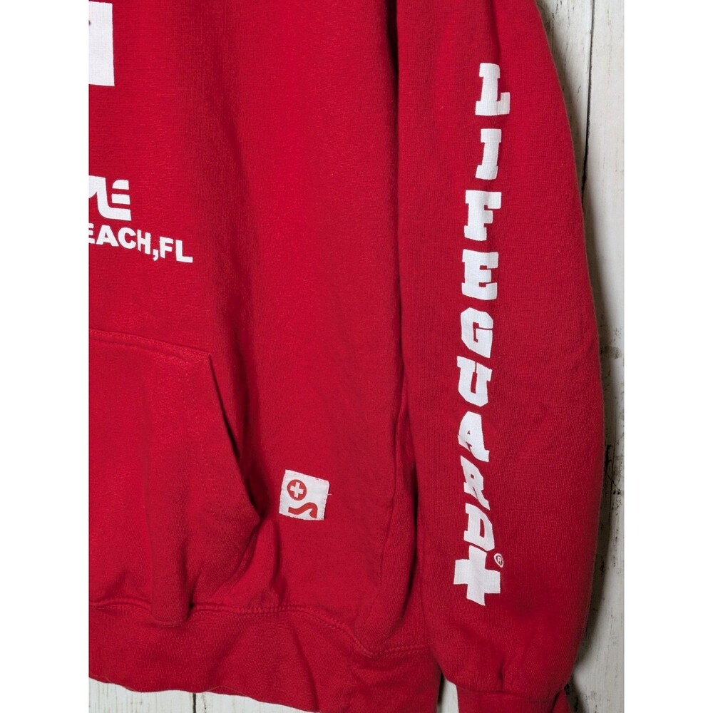 Red Lifeguard Hoodie Surf Style Ft Walton Beach Florida Sweatshirt Size L - Picture 2 of 8